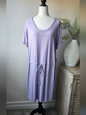 Lilac Ribbed Drawstring Casual Dress
